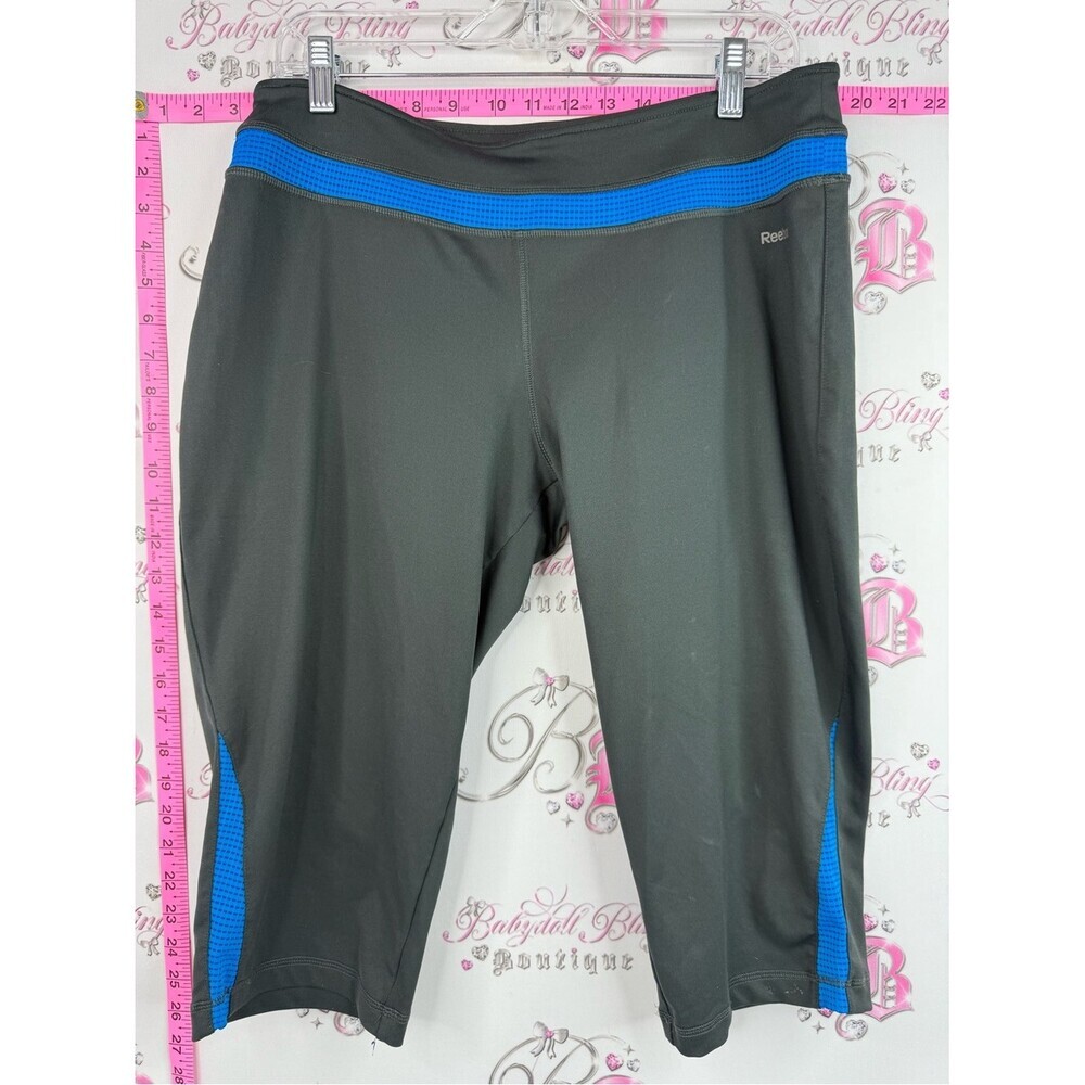 Reebok capri leggings tights blue Gray Capri Leggings with Blue Trim